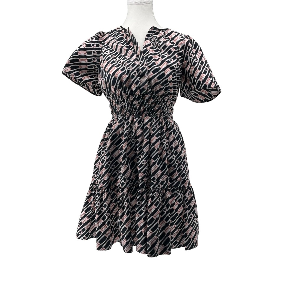 by Anthropologie Black Chain Link Smocked Mini Dress somerset mini Pockets Small